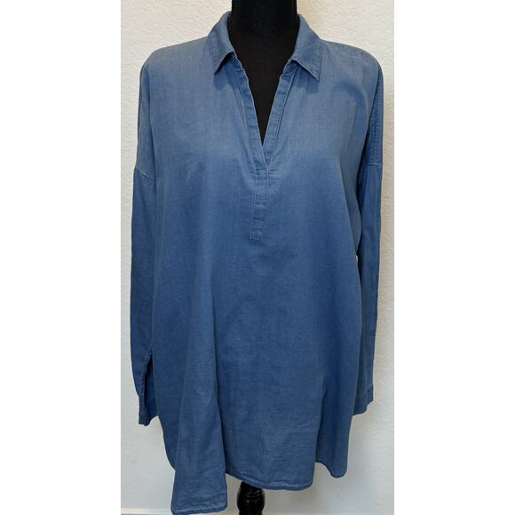 J. Jill purejill Indigo Chambray Lightweight Tunic Top Size Large - Picture 1 of 4
